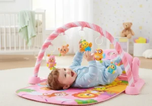 Entretenedor Gimnasio Para Bebes 3 En 1 + Tablero Con Sonido Rosado
